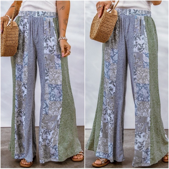 Pants - 04 Cozy Paisley Print Palazzo Wide Leg Pants